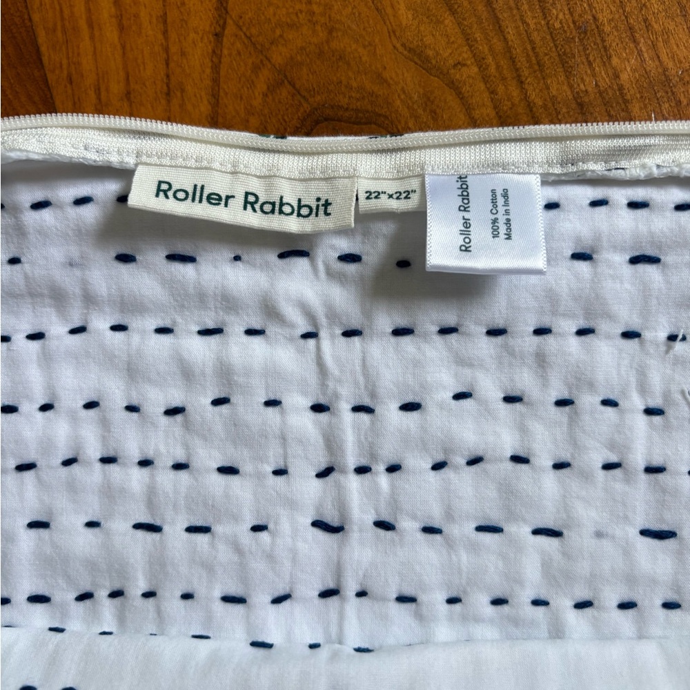 Roller Rabbit White and Navy Patterned 22x22 Sham